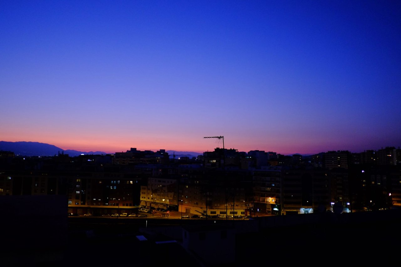 Málaga skyline at dusk, panorama